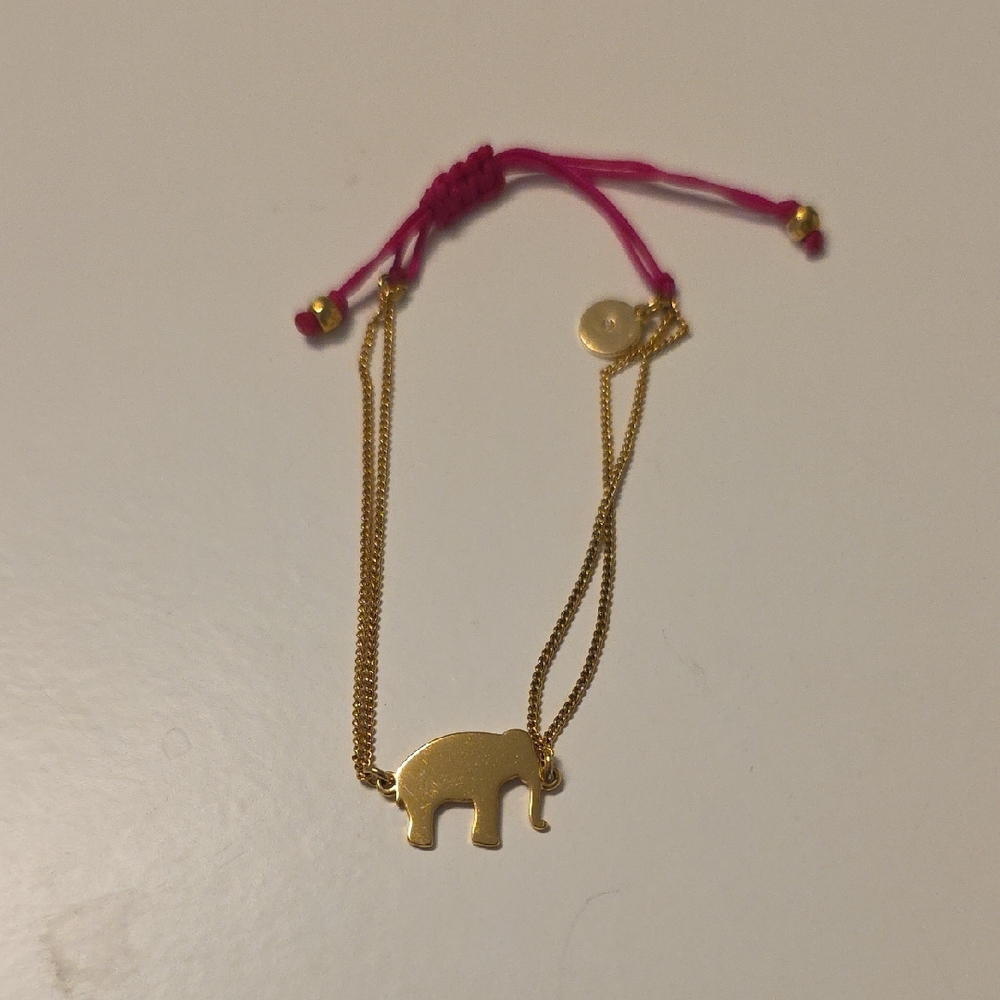 Stella & Dot Gold Elephant Bracelet with Pink Cord